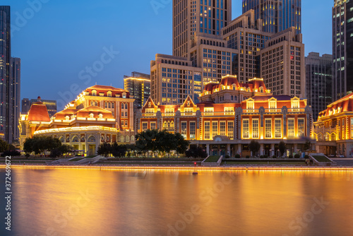 Vászonkép Urban architectural landscape on both sides of Haihe River in Tianjin