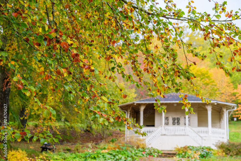 Pavilion in a parkland in the autumn