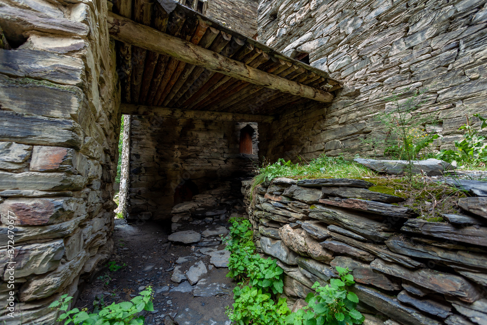 Old Fortress in mountain village Shatili, ruins of medieval castle Old Fortress in mountain village Shatili, ruins of medieval castle