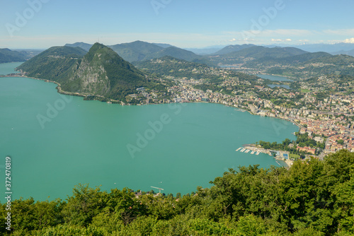 Panorama of the Bay of Lugano from Mount Bre