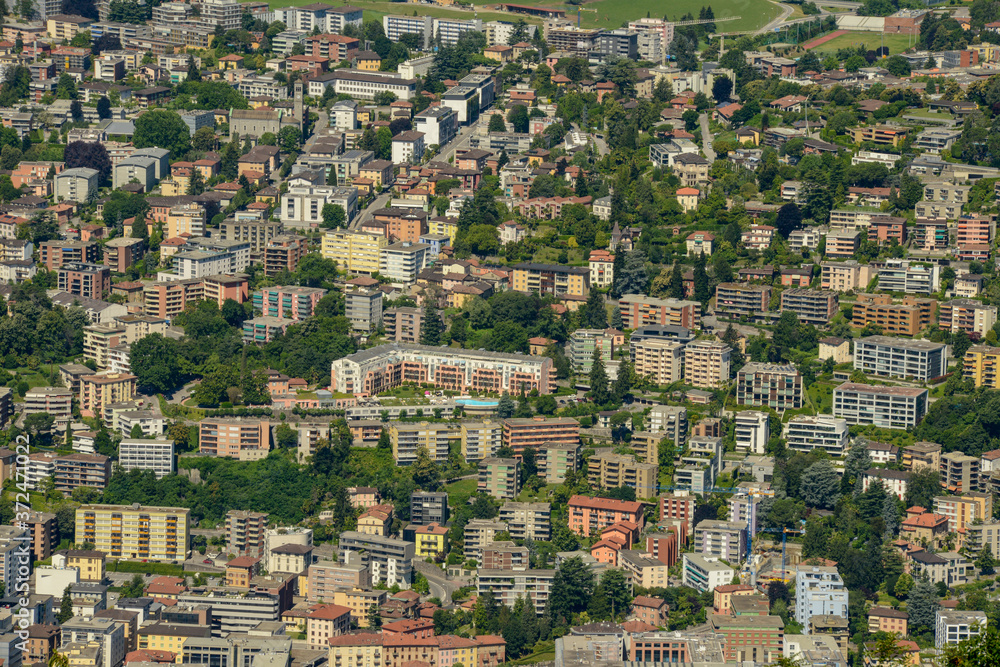Aerial view of the center at Lugano in Switzerland.