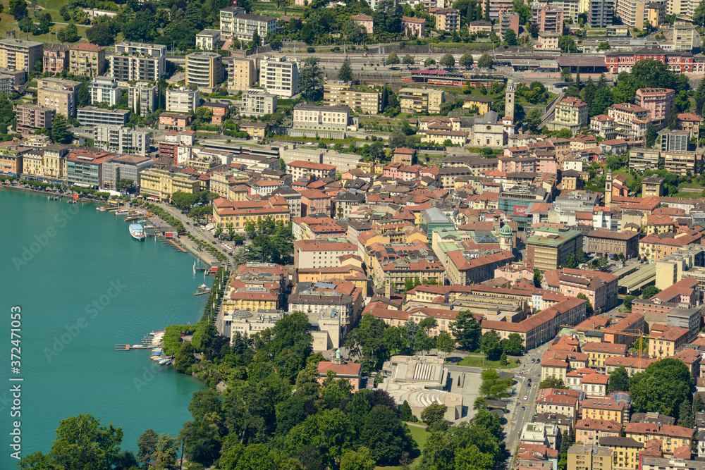 Aerial view of the center at Lugano in Switzerland.