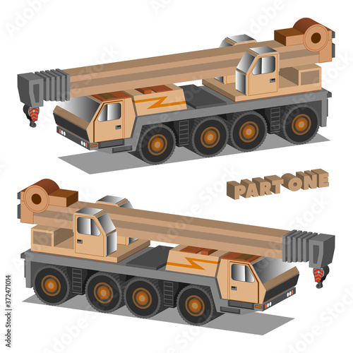 3d isometry heavy construction four-axle truck crane with telescopic boom Part ONE