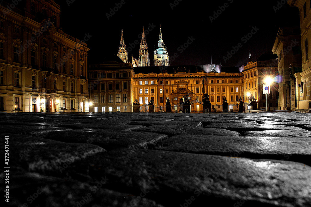 Prague castle lights to the night