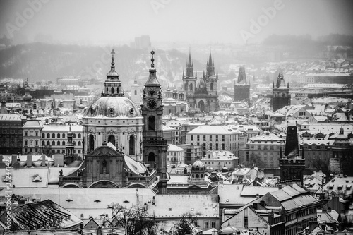 Photography Old town towers under snow in winter