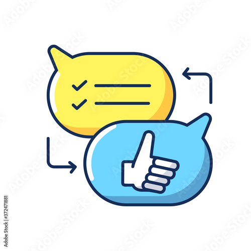 Criticism RGB color icon. Communication skills, conversation. Opinions exchange, constructive criticism, feedback. Speech bubbles isolated vector illustration