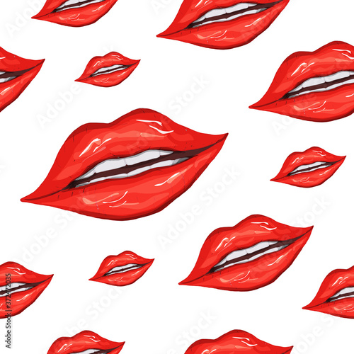 seamless pattern of realistic female lips. fashionable makeup  red lip gloss  kiss in realistic style. vector illustration for paper  design  your ideas.