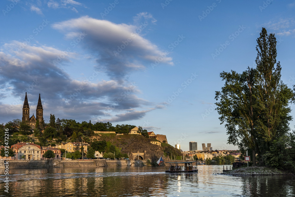 Medieval cathedral from river view