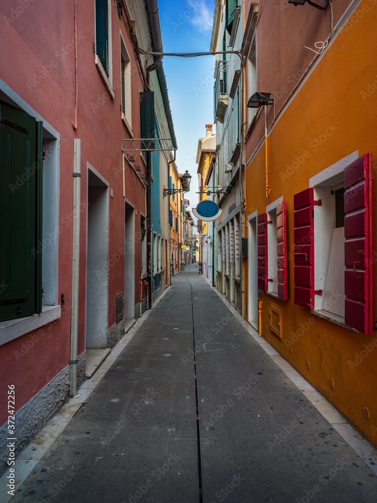 Obraz premium Narrow streets among the colorful buildings of a seaside village