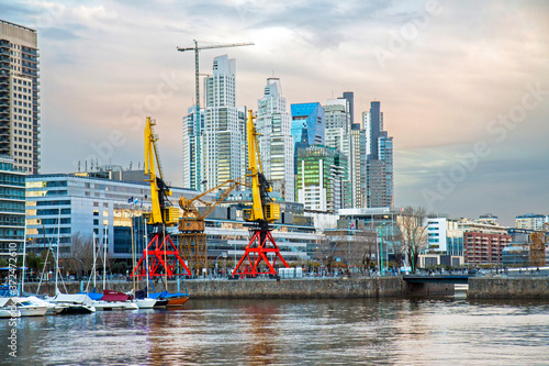 Buenos Aires, Argentina: Puerto Madero at sunset, a redeveloped old harbour with old details and new buildings