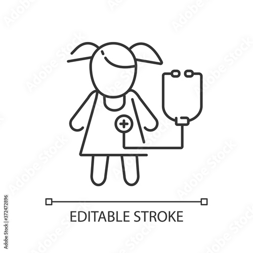 Pediatric department linear icon. Infants medical care. Children development. Pediatrician. Thin line customizable illustration. Contour symbol. Vector isolated outline drawing. Editable stroke