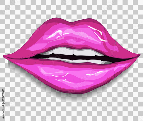 realistic, pink lips isolated on a transparent background. a woman's kiss, hand-drawn, in the style of doodles. lipstick gloss, vector illustration for printing, design and your ideas.