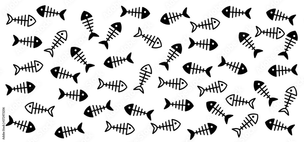 Fish bone seamless pattern Vector icon Vector skeleton sign. Sea fish ...