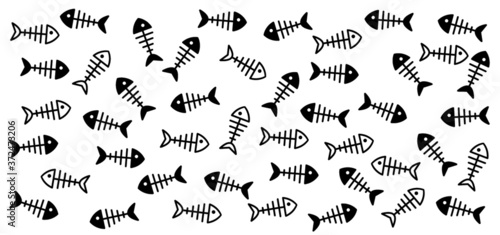 Fish bone seamless pattern Vector icon Vector skeleton sign. Sea fish. Silhouette fishbones print