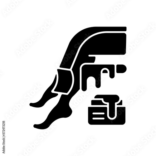 Waxing black glyph icon. Unwanted hair removal. Depilation and epilation. Sugaring procedure. Leg waxing. Cosmetology. Silhouette symbol on white space. Vector isolated illustration