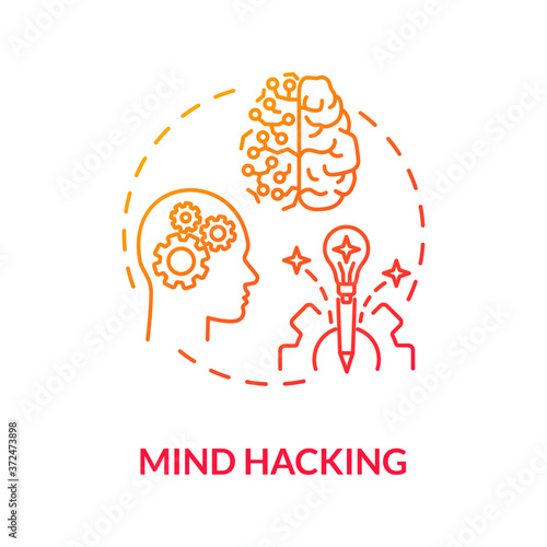 Mind hacking concept icon. Brain training, biohacking idea thin line illustration. Cognitive functions enhancement, memory improvement. Vector isolated outline RGB color drawing