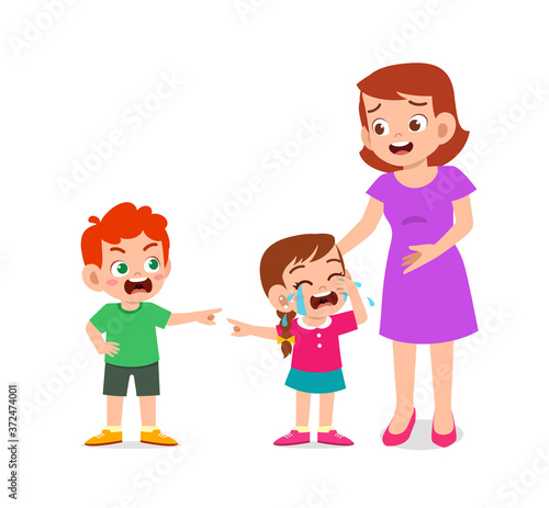 sad little kid boy and girl cry loud