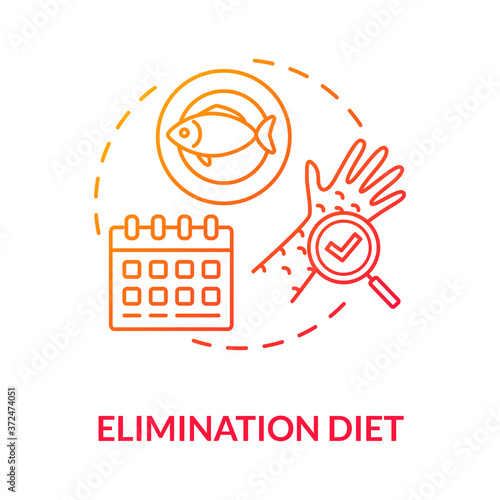 Elimination diet concept icon. Biohacking, smart nutrition idea thin line illustration. Removing products from ration and analysing effects. Vector isolated outline RGB color drawing