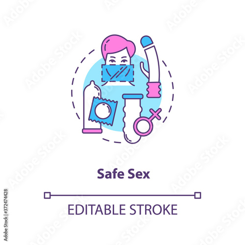 Safe sex concept icon. Sexual education, contraception idea thin line illustration. Reproductive health care. STDs and pregnancy prevention. Vector isolated outline RGB color drawing. Editable stroke