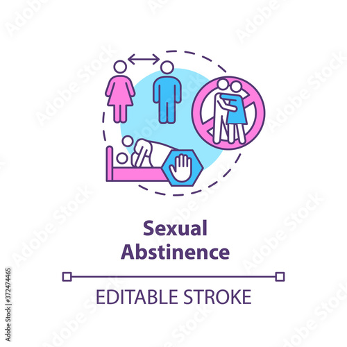 Sexual abstinence concept icon. Abstention, restraint from sex idea thin line illustration. Sexually transmitted infections prevention. Vector isolated outline RGB color drawing. Editable stroke