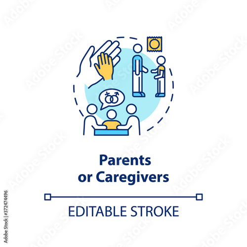 Parents or caregivers concept icon. Traditional sexual education idea thin line illustration. Learning about human sexuality from parents. Vector isolated outline RGB color drawing. Editable stroke