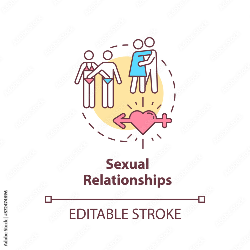 Fototapeta premium Sexual relationships concept icon. Human physiology awareness, sex education idea thin line illustration. Girlfriends and boyfriends, lovers sector isolated outline RGB color drawing. Editable stroke