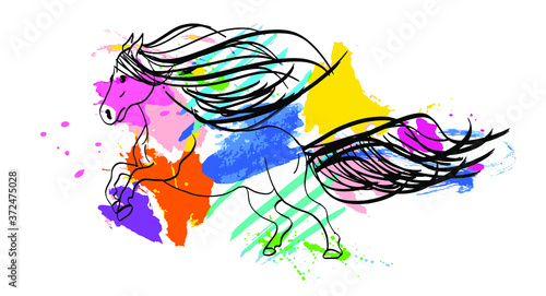 Abstract Horse Drawing with Brush Strokes Canvas Frame Design Material Vector Pattern Isolated Background