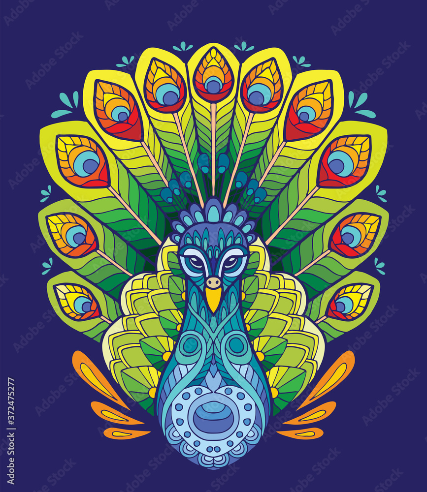 Obraz premium Peacock coloring book vector illustration. Anti-stress coloring for adult.