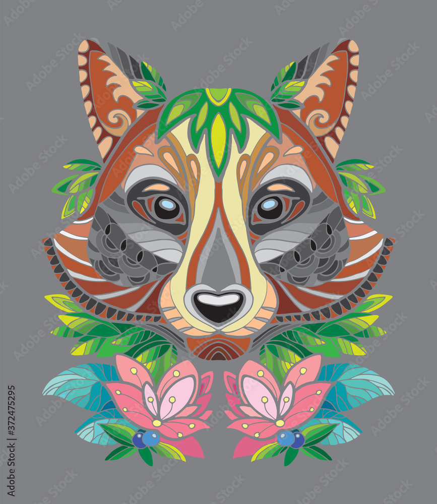 Racoon coloring book vector illustration. Anti-stress coloring for adult.
