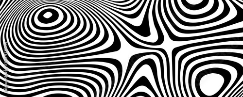 Vector optical illusion with black and white lines. Abstract curve background.