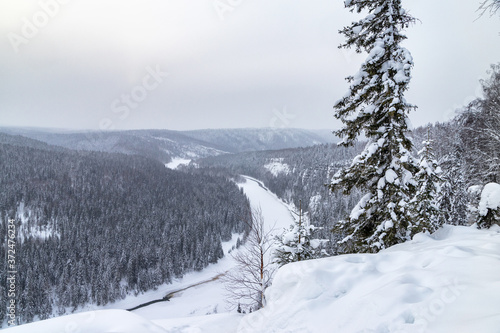 Snow-covered trees above the river valley © Андрей Старцев