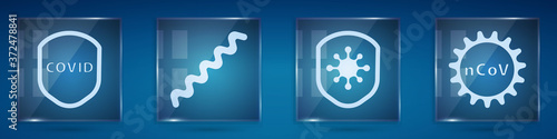 Set Shield protecting from virus, Virus, Shield protecting from virus and Corona virus 2019-nCoV. Square glass panels. Vector.
