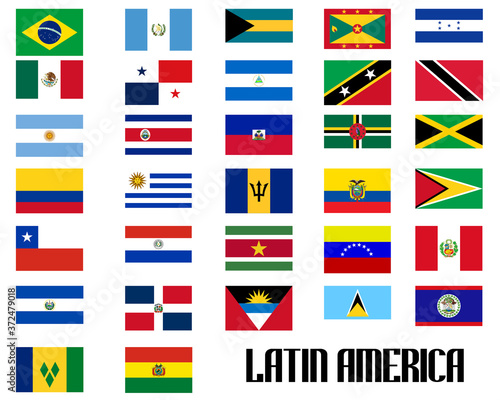 Flags of Latin American countries. Isolated objects on white background