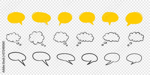 Stickers of speech bubbles vector set. Drawn speech bubbles. Retro cartoon style. Vector illustration