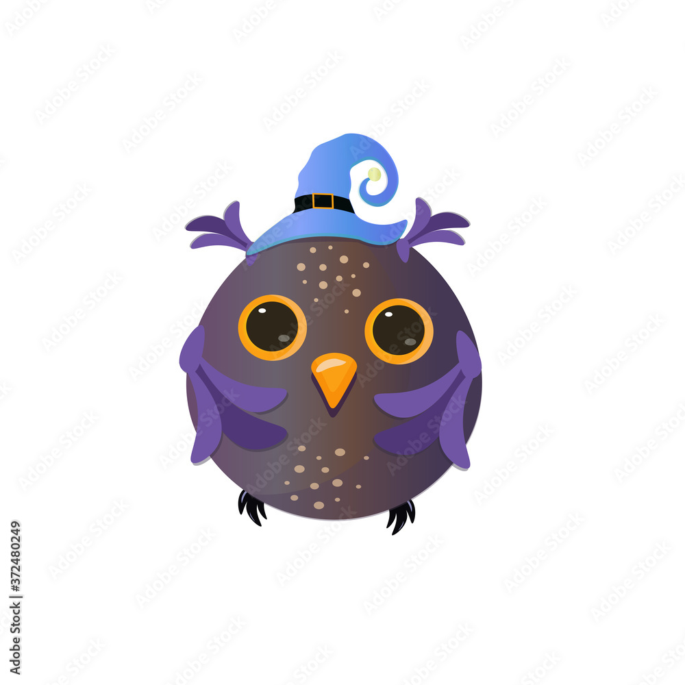 Fototapeta premium Cute cartoon owl wearing witch hat. Halloween vector illustration.