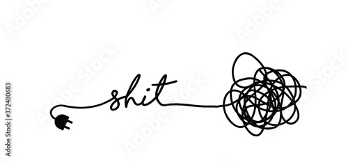 Slogan shit, oops, sorry. Funny vector electric quotes for motivation, networking internet concept. Page not found, 404 error. Offline or online and unplugged sign. Under construction, broken cable.