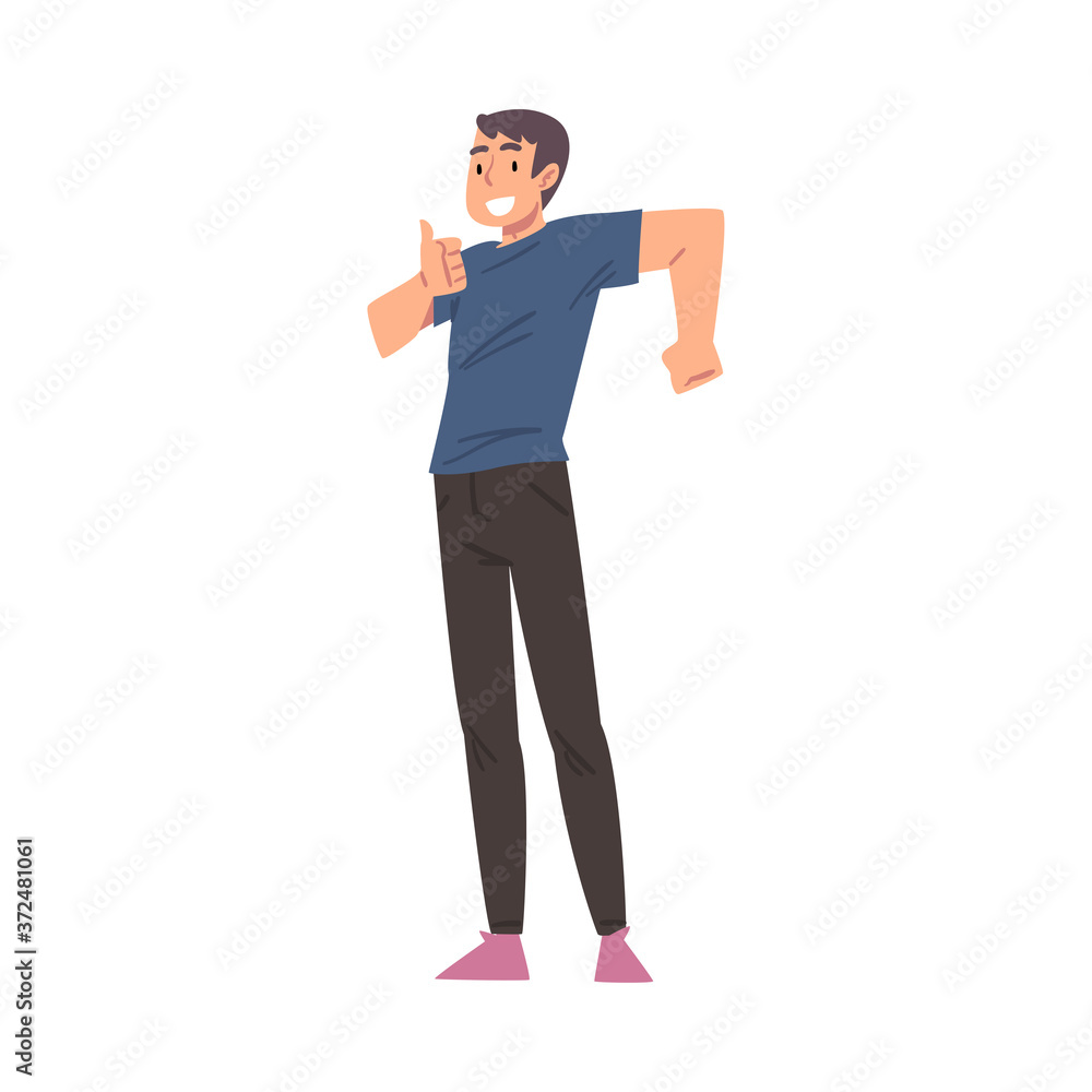 Cheerful Smiling Young Man Showing Thumb Up, Happy Person Character in Casual Clothes Cartoon Style Vector Illustration Cheerful Smiling Young Man Showing Thumb Up, Happy Person Character in Casual Clothes Cartoon Style Vector Illustration