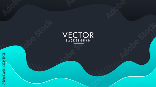 Cyan Liquid, Fluid, Wavy, Wave Abstract Background Wallpaper With Blank Space. Light Blue Cyan Black. EPS10 Design Vector Graphic