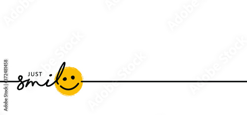 Slogan just smile. Happy world smile day, smiling is loading. Big happiness. Funny vector best quotes. Relaxing and chill, happy motivation and inspiration message moment concept. Laugh cartoon. Lol 
