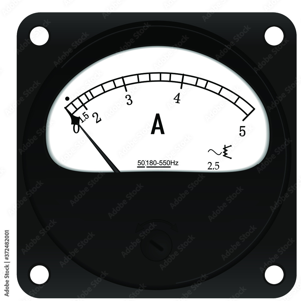 Vintage black electric ampere meter for 5 Ampere. Analog ampere meter