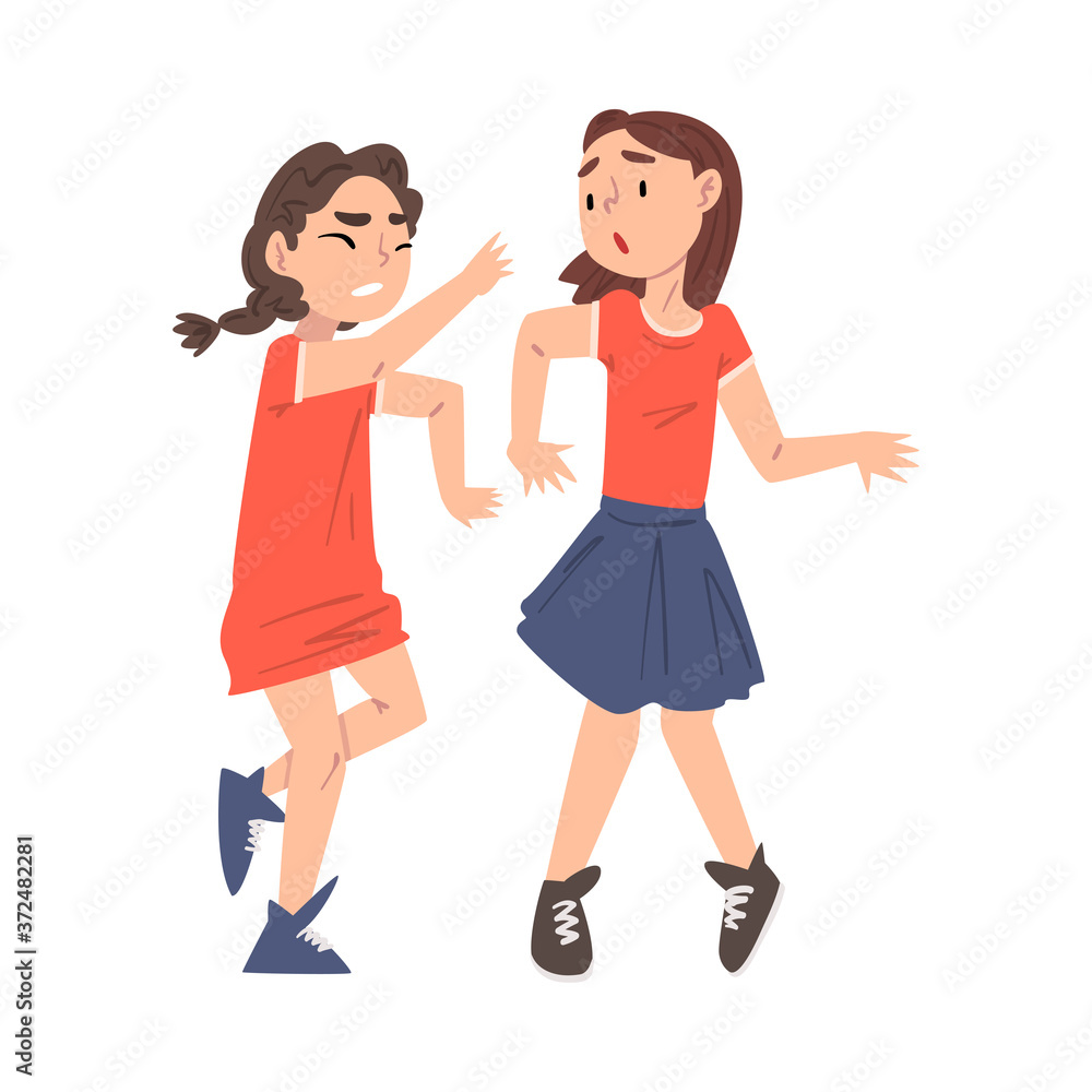 Scared Sad Girls Getting Bullied, Mockery and Bullying at School Concept Cartoon Style Vector Illustration Scared Sad Girls Getting Bullied, Mockery and Bullying at School Concept Cartoon Style Vector Illustration