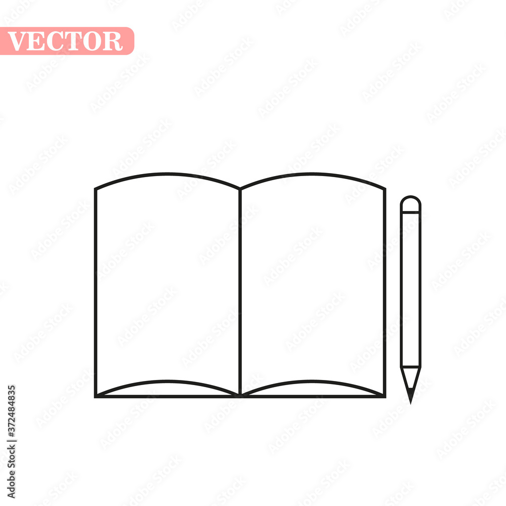 Opened book icon in outline style isolated on white background. Books symbol stock vector illustration. Opened book icon in outline style isolated on white background. Books symbol stock vector illustration.