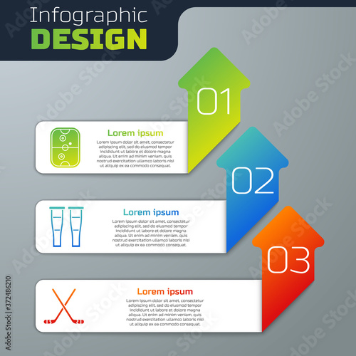 Set Air hockey table, Crutch or crutches and Ice hockey sticks. Business infographic template. Vector.