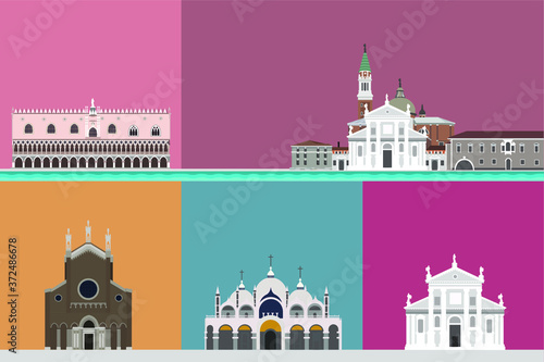 Doge's Palace,Rialto bridge,Church of San Giorgio,Saint Mark's Basilica in Venice,Italy