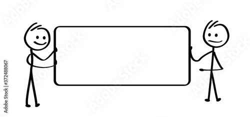 Empty board. Kids playing running, jumping Happy smile stickman emoji icons Funny comic walk stick figures man, woman Vector emotions sign drawing Talking cartoon person Jump, run, walking and play