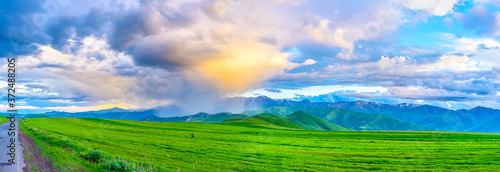 The sunset on rainy day in Transcaucasian mountains, Syunik Province, Armenia photo