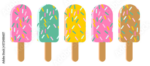 Ice cream popsicle set of vector hand drawn flat elements