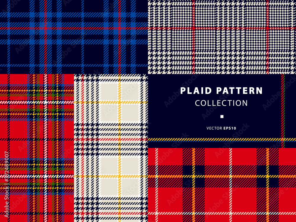 Plaid pattern collection, set with classic red and deep blue - obrazy, fototapety, plakaty 