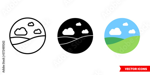 Hills icon of 3 types color, black and white, outline. Isolated vector sign symbol.