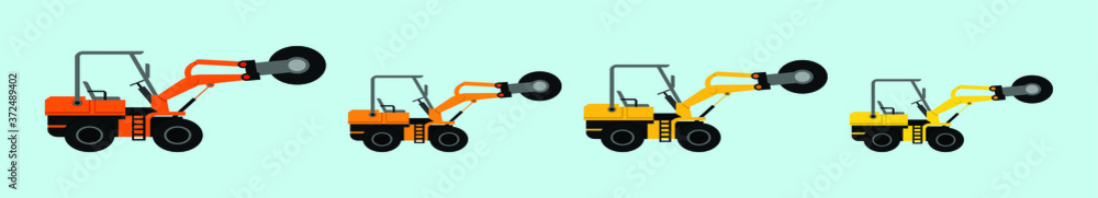 set of drum steamroller cartoon icon design template with various models. vector illustration